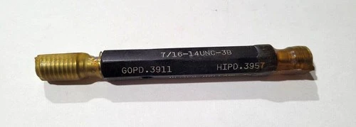 7/16-14 UNC-3B Thread Plug Gage GO & NO GO P.D. .3911 & HI P.D. .3957