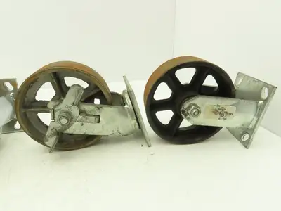 Albion 6" Caster Wheel Cast Iron (2) Swivel Locking (2) Rigid 7-1/2"H Lot of 4
