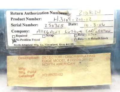 USED NORTH AMERICAN H3109-201-02 DISCRIMINATING EDGE DETECTOR H310920102