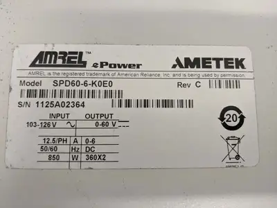SPD60-6-K0E0 | Ametek Amrel  Rev C ePower Programmable DC Power Supply 60V 6A - Used