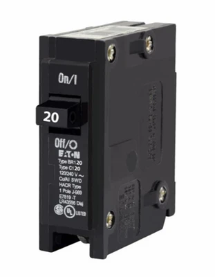 Eaton BR120 Thermal Magnetic Circuit Breaker, Type BR, 20A, 1-Pole, 120/240V [New]