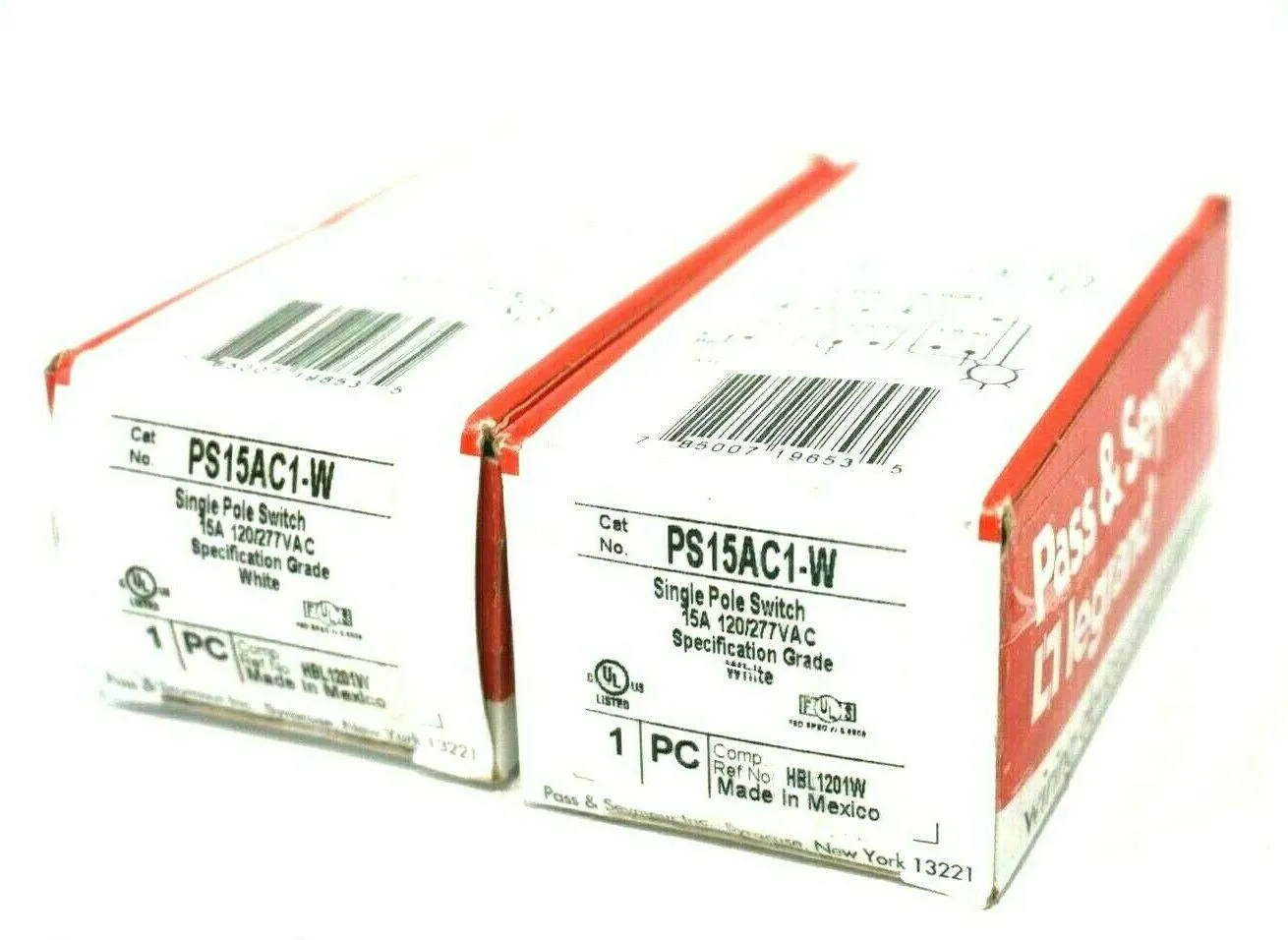 2 NEW PASS & SEYMOUR PS15AC1-W SINGLE POLE SWITCHES PS15AC1W