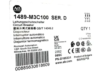 LOT OF 13 ALLEN BRADLEY 1489-M3C100 CIRCUIT BREAKER SER.D 1489M3C100 NEW,SURPLUS