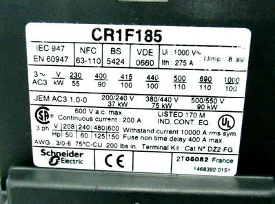 NEW TELEMECANIQUE CR1F185 CONTACTOR