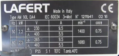 NEW LAFERT AM90L-DA4 MOTOR 265/460V 1680 RPM AM90LDA4
