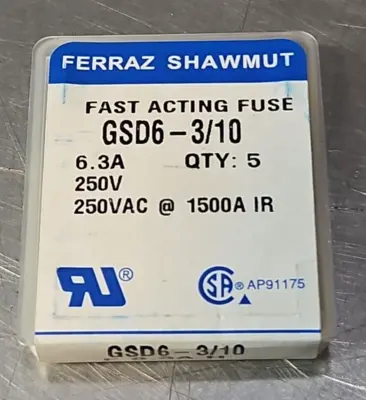 Ferraz Shawmut GSD6 Fast Acting Fuse 6.3A 250V Pck w/3 boxes loc4A28