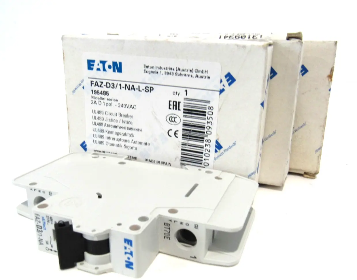 LOT OF 3 NEW EATON FAZ-D3/1-NA-L-SP CIRCUIT BREAKERS FAZD31NALSP