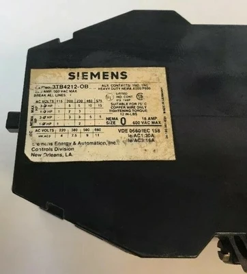 Used SIEMENS 3TB4212-0B Starters Indiana US | J&J Industrial Supply #520756