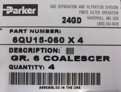 NEW BOX OF 4 PARKER 6QU15-060X4 FILTERS 24GD GR.6 COALESCER