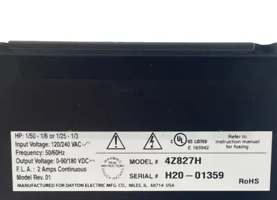 NEW DAYTON 4Z827H DC SPEED CONTROL HP 1/50-1/6 or 1/25-1/3