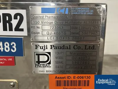 USED LCI Fuji Paudal LCI Marumerizer/Spheronizer, Model QJ 400T