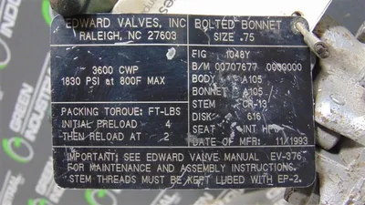 Flowserve 1048Y 3/4"  Bolted Bonnet Gate Valve 1830 PSI @ 800 °F Max. New