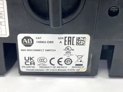 Used Allen-Bradley 1494U-D60 Ser. A Switchgears Michigan US | Maverick Industrial Sales #1495963