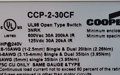 Cooper Bussmann Circuit Protector CCP-2-30CF 30A 600V 2P Loc4A35