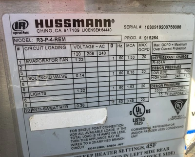 130-0075 Hussmann R3P Remote 4’ Refrigerated Sushi Case