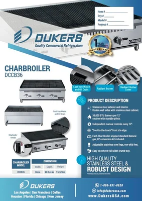 New | in-Stock Dukers New Dukers DCCB36 36 in. W Countertop Charbroiler Chargrill Grill 105,000 BTU Broilers Illinois US | Falcon Restaurant Supply #1376310
