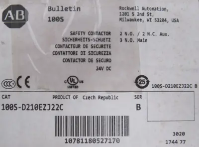 ALLEN BRADLEY 100S-D210EZJ22C SAFETY CONTACTOR SER.B (NEW SURPLUS)