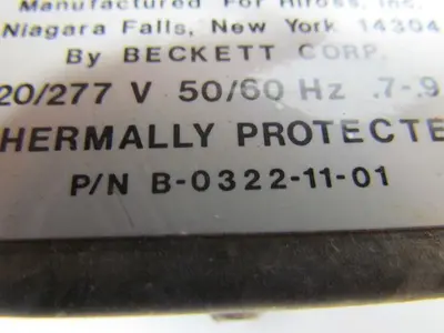 Beckett Corp B-0322-11-01 Hiross thermally protected pump 220/277V .7-.9A