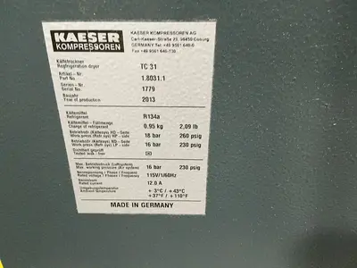 Used 2013 KAESER TC 31 Refrigerated Air Compressor Dryers Ohio US | HGR 24 #1287452