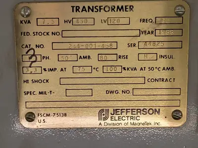 Used 1988 JEFFERSON ELECTRIC 244-001-458 Transformers British Columbia CA | Lenmark #265758