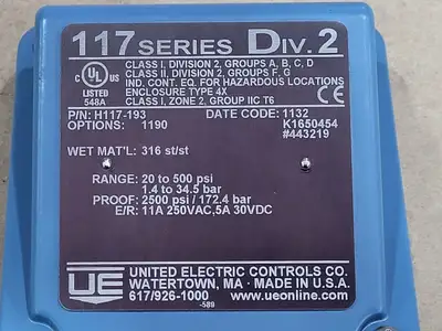 New | in-Stock UNITED ELECTRIC H117-193 Switchgears British Columbia CA | Lenmark #240766