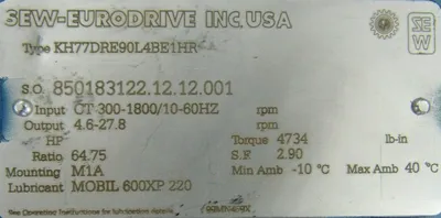 NEW SEW EURODRIVE KH77DRE90L4BE1HR GEAR REDUCER RATIO 64.75
