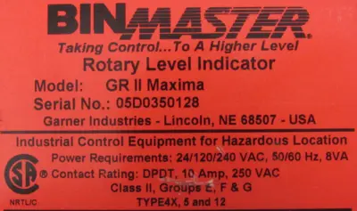 NEW BINMASTER GR-II-MAXIMA ROTARY LEVEL INDICATOR GRIIMAXIMA