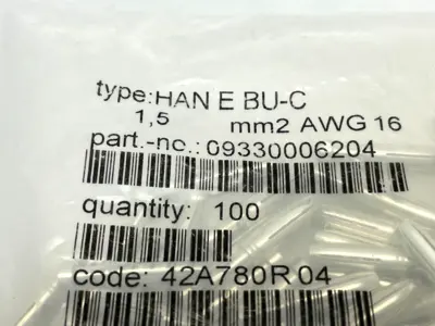 Harting Han E BU-C Crimp Contact Ag 1.5 mm²/ 16 AWG 09 33 000 6204 PKG OF 100