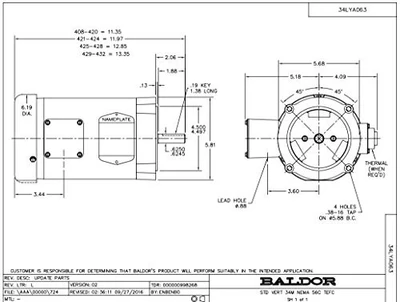 Baldor VM3534 General Purpose AC Electric Motor, .33HP, 1725RPM, 3PH, 60HZ [New]