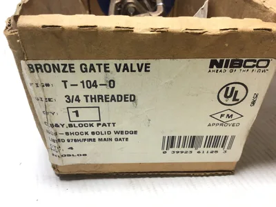 Nibco T-104-0 Bronze Gate Valve 039923611253 Fire Protection, Outside Screw and Yoke