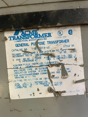 Acme T-2-53013-4S Transformer 3KVA 240/480V 120/240V 1PH 60Hz