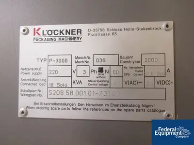 USED Klockner Klockner Blister Packaging Line, Model CP1200