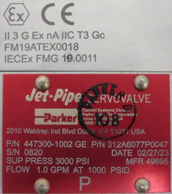 NEW PARKER 447300-1002 JET-PIPE SERVO VALVE GE 312A6077P0047 4473001002