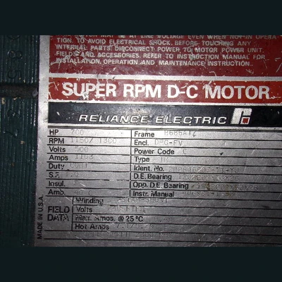 Reliance Electric 700 HP Super RPM D-C Motor with Fan