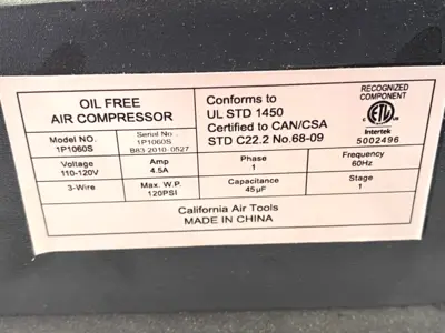 Used California Air Tools Air Compressor 1-Phase 3-Wire 120PSI 110-120V 4.5A Tank Mounted Air Compressors Michigan US | Maverick Industrial Sales #1393319