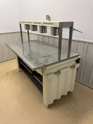 Used Galley Used Galley 69" Heated Top Buffet Table with Fold Down Shelves 120V 1380W Steam Tables (Food) Illinois US | Falcon Restaurant Supply #1375050