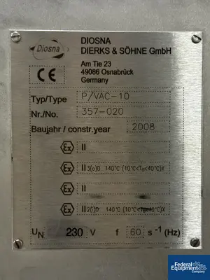 USED DIOSNA 10 Liter Diosna High Shear Mixer, S/S, Model P/VAC-10