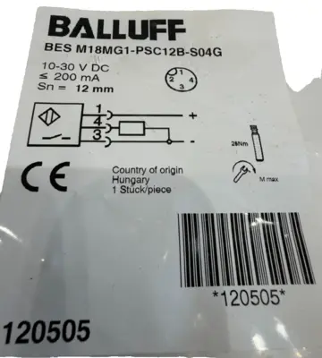 NEW BALLUFF BES M18MG1-PSC12B-S04G INDUCTIVE SENSOR 12MM BESM18MG1PSC12BS04G