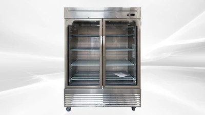 171-0169 54” Stainless Steel Self Contained Glass 2 Door Reach In Cooler