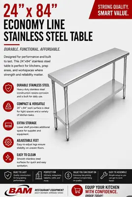 24"x84" Economy Line Stainless Steel Table