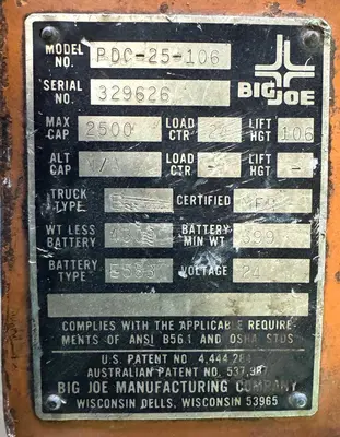 USED BIG JOE PDC-25-106