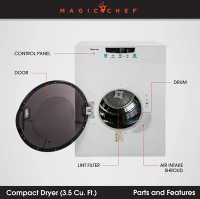 Magic Chef COMPACT 3.5 CU. FT. ELECTRIC DRYER IN WHITE