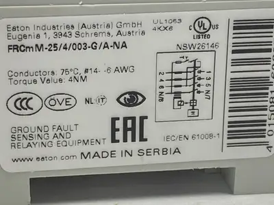 FRCMM-25/4/003-G/A-NA,167107 | Eaton FRCMM-25/4/003-G/A-NA Residual Current Circuit Breaker 4P 25A 30mA 167107 - Used