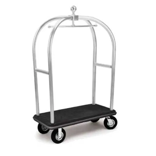 Forbes Industries Birdcage Luggage Cart w/ (2) Push Bars & Carpeted Deck - 48"L x 24"W x 72"H, Textured Steel (2537-DT)