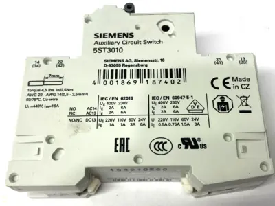 USED SIEMENS MINIATURE CIRCUIT BREAKER C40 1-POLE 40A W/ 5ST3010 AUX SWITCH
