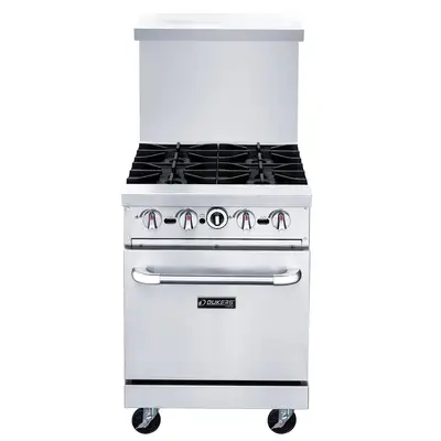 New | in-Stock Dukers New Dukers DCR24-4B 24" Gas Cooktop Range with Four (4) Open Burners Commercial Ranges Illinois US | Falcon Restaurant Supply #1376291