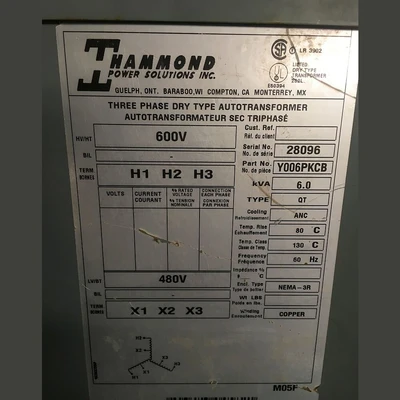 Hammond 6 kVA Wall Mount Transformer