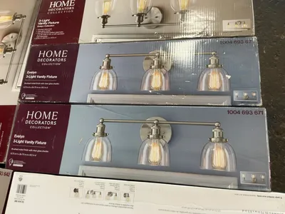 Lot of Home Decorators Collection Evelyn Vanity Light Fixtures, Brushed Nickel Finish with Clear Gla...