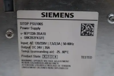 Siemens 6EP1336-2BA10 SITOP PSU100S Power Supply 24V DC 20A Output #K-1101-A
