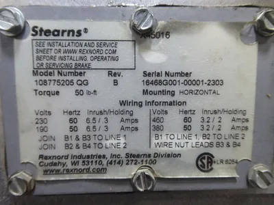 Stearns 108775205 QG Horizontal Mount Magnetic Brake Rev. B 50 lb-ft New